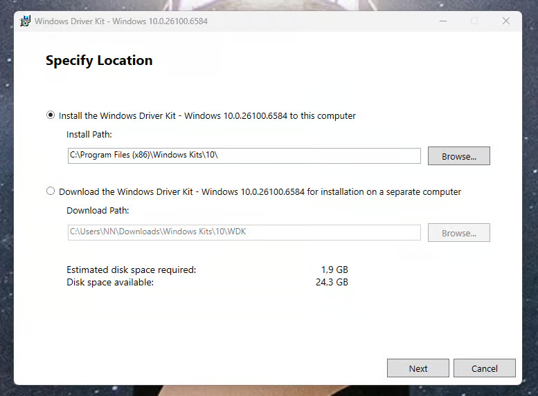 Required WDK path configuration